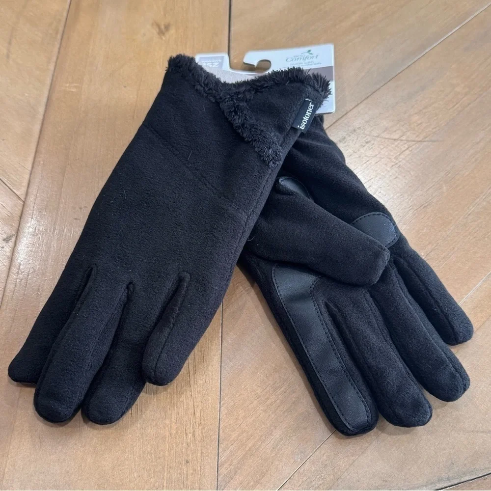 isotoner Womens Lined Recycled Stretch Fleece Water Repellant Gloves With Overla